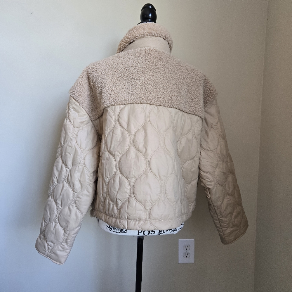 Athleta Fleece Hybrid Jacket Womens XL Tan Cropped - Picture 4 of 12